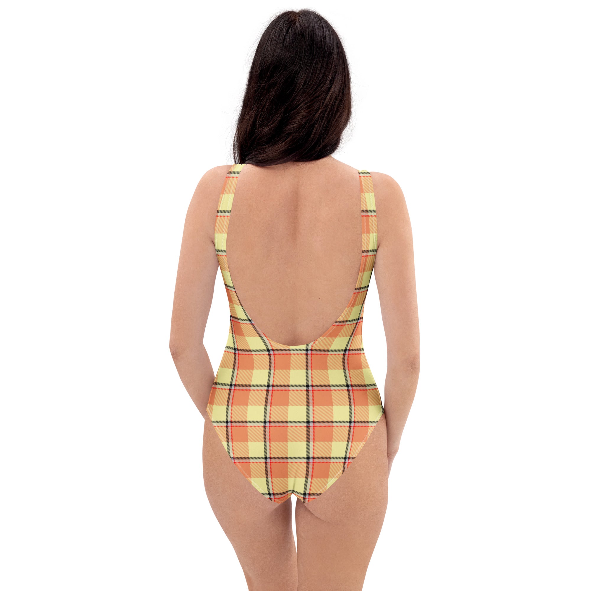 Claystone and Morning Mist Plaid One-Piece Swimsuit – Stylish Swimwear for Women - Scottish Squares