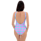 One-Piece Swimsuit Mauve and Coastal Mist Plaid - Scottish Squares