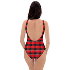 One-Piece Swimsuit Red Ribbon and Heavy Metal Plaid - Scottish Squares