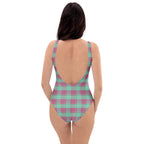 One-Piece Swimsuit Vista Blue and Turkish Rose Plaid - Scottish Squares