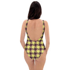 One-Piece Swimsuit Flax and Livid Brown Plaid - Scottish Squares