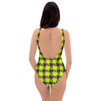One-Piece Swimsuit Electric Lime and Livid Brown Plaid - Scottish Squares