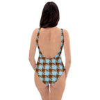 One-Piece Swimsuit Blizzard Blue and Livid Brown Plaid - Scottish Squares