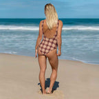 One-Piece Swimsuit Whiskey and Livid Brown Plaid - Scottish Squares