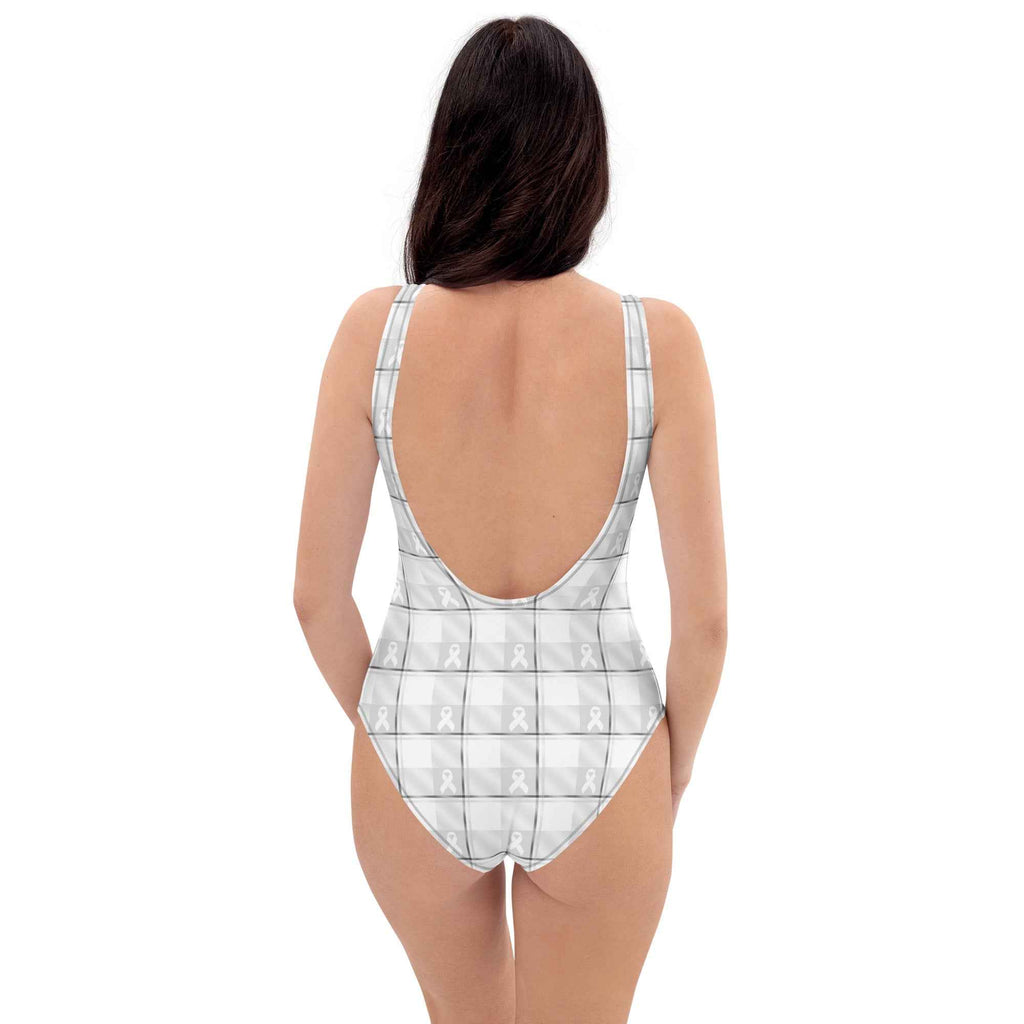 One-Piece Swimsuit Lung Cancer Awareness Plaid, White Ribbon, Supportive Gift - Scottish Squares