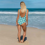 One-Piece Swimsuit Cervical Cancer Awareness Plaid, Teal Ribbon, Supportive Gift - Scottish Squares