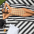 Claystone and Morning Mist Plaid One-Piece Swimsuit – Stylish Swimwear for Women - Scottish Squares