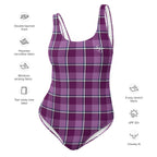 Purple and Trendy Pink Plaid One-Piece Swimsuit – Stylish Swimwear for Women - Scottish Squares
