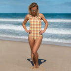 Claystone and Morning Mist Plaid One-Piece Swimsuit – Stylish Swimwear for Women 3XL - Scottish Squares