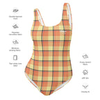 Claystone and Morning Mist Plaid One-Piece Swimsuit – Stylish Swimwear for Women - Scottish Squares