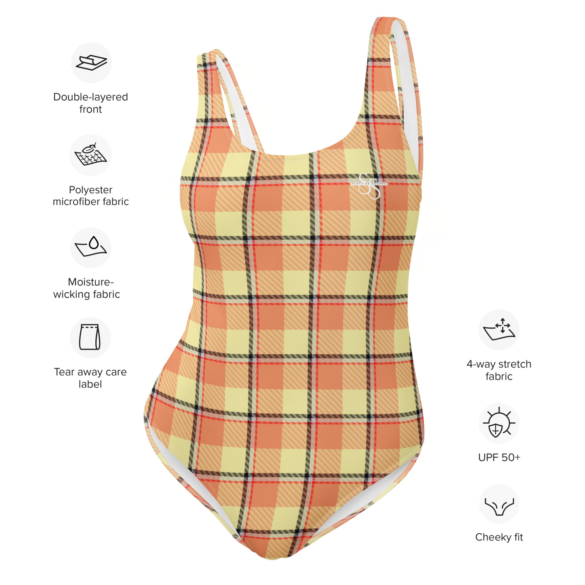 Claystone and Morning Mist Plaid One-Piece Swimsuit – Stylish Swimwear for Women - Scottish Squares