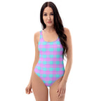One-Piece Swimsuit Mauve and Coastal Mist Plaid - Scottish Squares