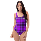 One-Piece Swimsuit Electric Violet and Fuchsia Plaid - Scottish Squares