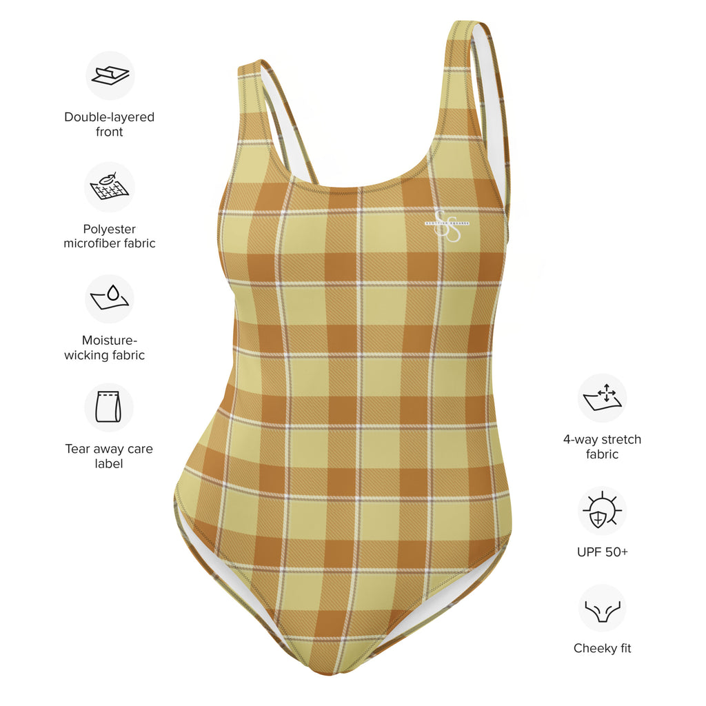 One-Piece Swimsuit Zombie and Copper Plaid - Scottish Squares