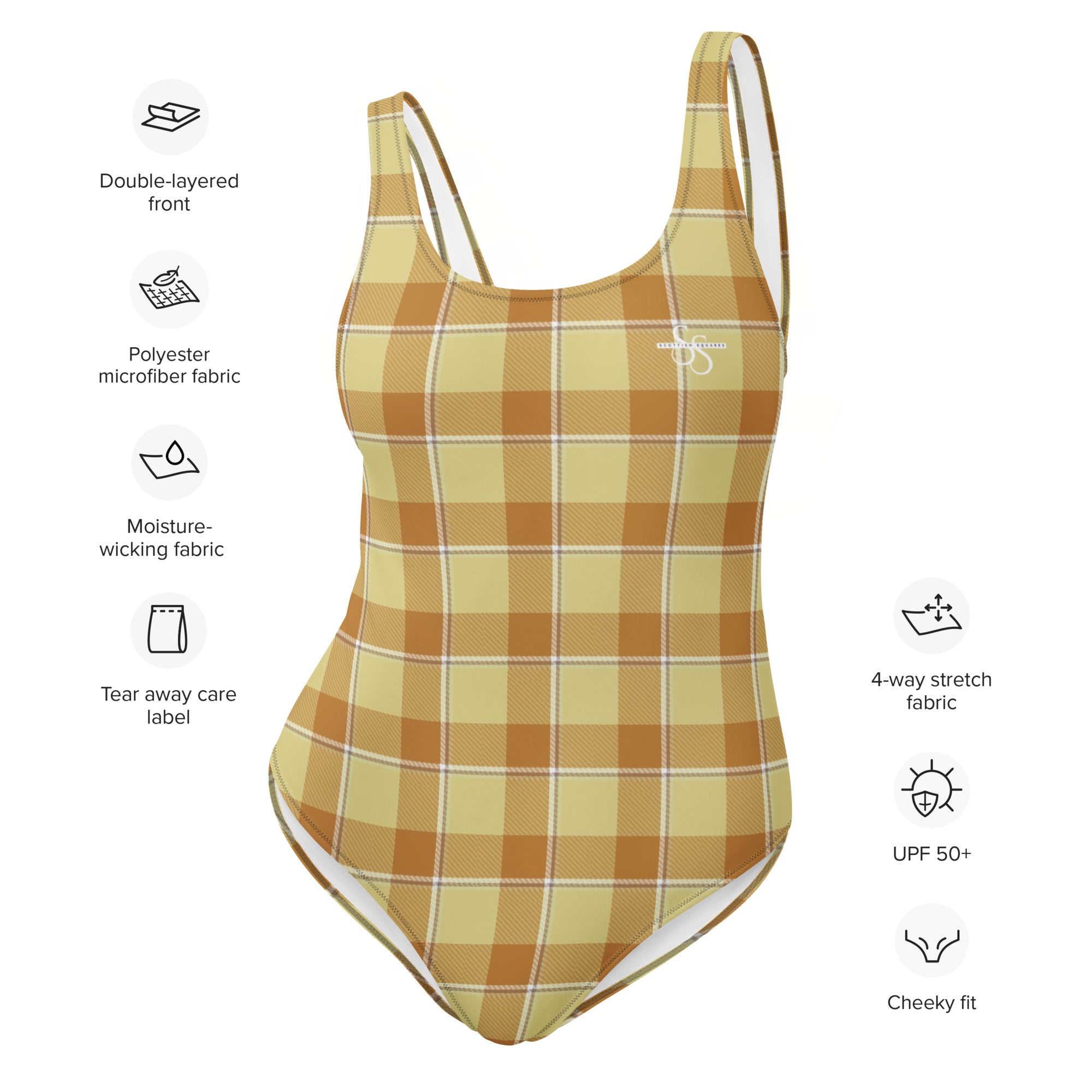 One-Piece Swimsuit Zombie and Copper Plaid - Scottish Squares