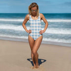 One-Piece Swimsuit Pink Cloud and Blue Lagoon Plaid 3XL - Scottish Squares