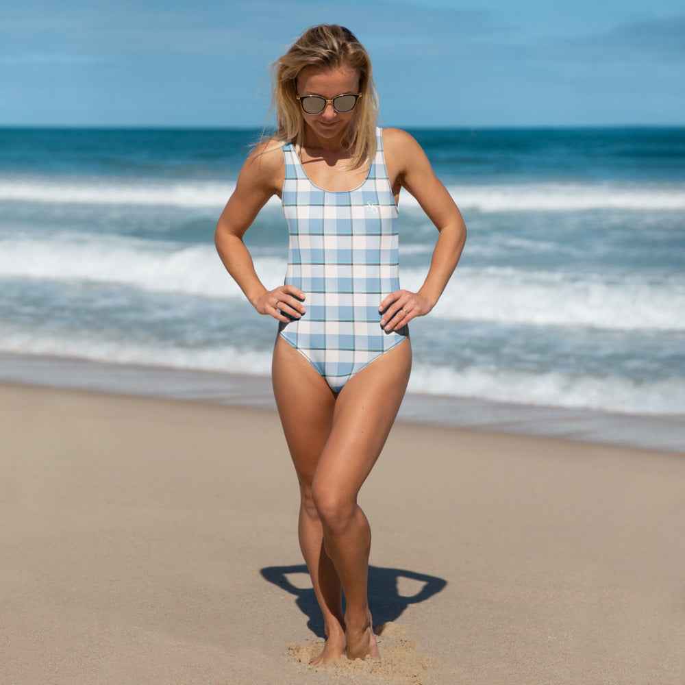 One-Piece Swimsuit Pink Cloud and Blue Lagoon Plaid 3XL - Scottish Squares