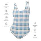 One-Piece Swimsuit Pink Cloud and Blue Lagoon Plaid - Scottish Squares