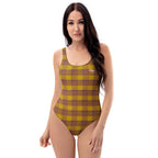One-Piece Swimsuit Potters Clay and Pizza Plaid - Scottish Squares