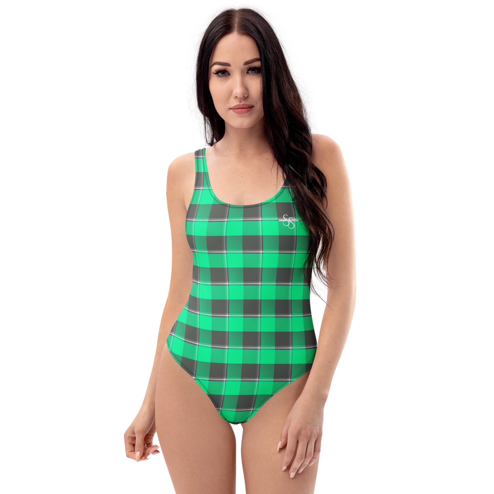 One-Piece Swimsuit Spring Green and Finlandia Plaid - Scottish Squares