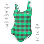 One-Piece Swimsuit Spring Green and Finlandia Plaid - Scottish Squares