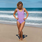 One-Piece Swimsuit Viola and Dull Lavender Plaid 3XL - Scottish Squares