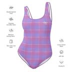 One-Piece Swimsuit Viola and Dull Lavender Plaid - Scottish Squares