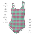 One-Piece Swimsuit Vista Blue and Turkish Rose Plaid - Scottish Squares