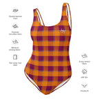 One-Piece Swimsuit Tahiti Gold and Rose Bud Cherry Plaid - Scottish Squares