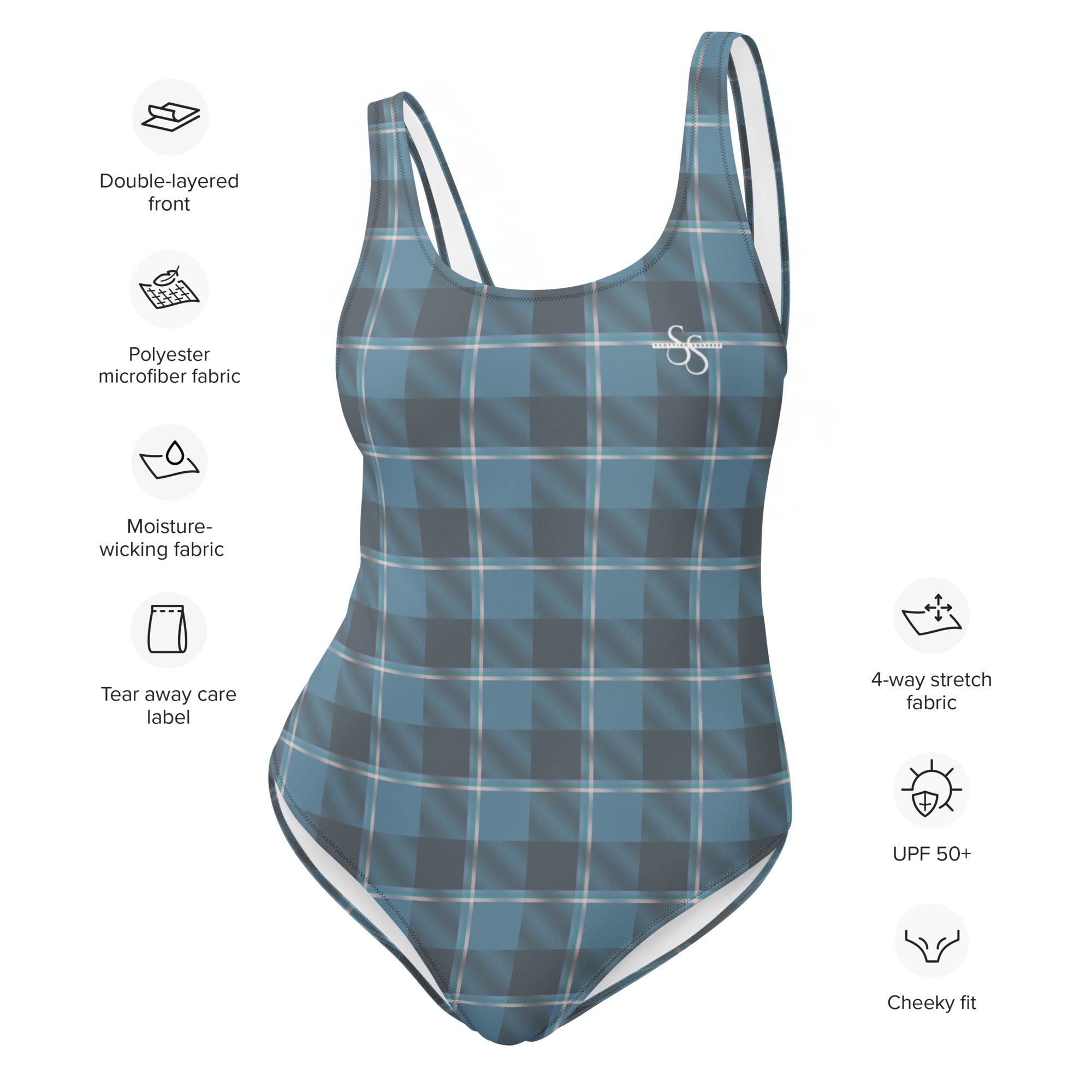 One-Piece Swimsuit Hoki and Shuttle Gray Plaid - Scottish Squares