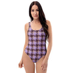 One-Piece Swimsuit Light Wisteria and Livid Brown Plaid - Scottish Squares