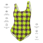 One-Piece Swimsuit Electric Lime and Livid Brown Plaid - Scottish Squares
