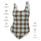 One-Piece Swimsuit Blizzard Blue and Livid Brown Plaid - Scottish Squares