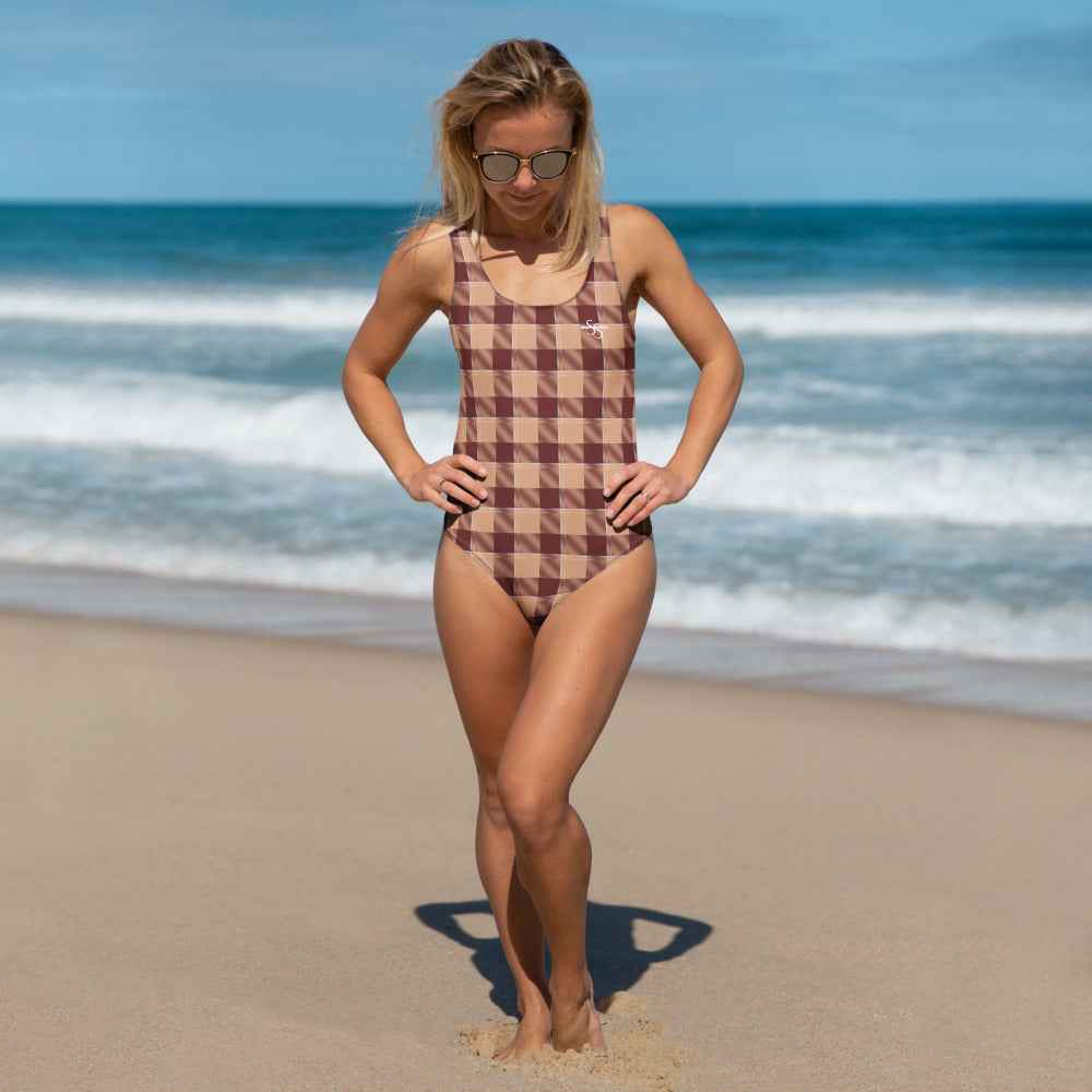 One-Piece Swimsuit Whiskey and Livid Brown Plaid 3XL - Scottish Squares