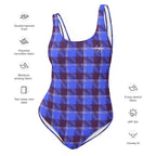 One-Piece Swimsuit Cornflower Blue and Livid Brown Plaid - Scottish Squares