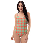 One-Piece Swimsuit Spring Rain and Persimmon Plaid - Scottish Squares