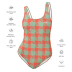 One-Piece Swimsuit Spring Rain and Persimmon Plaid - Scottish Squares