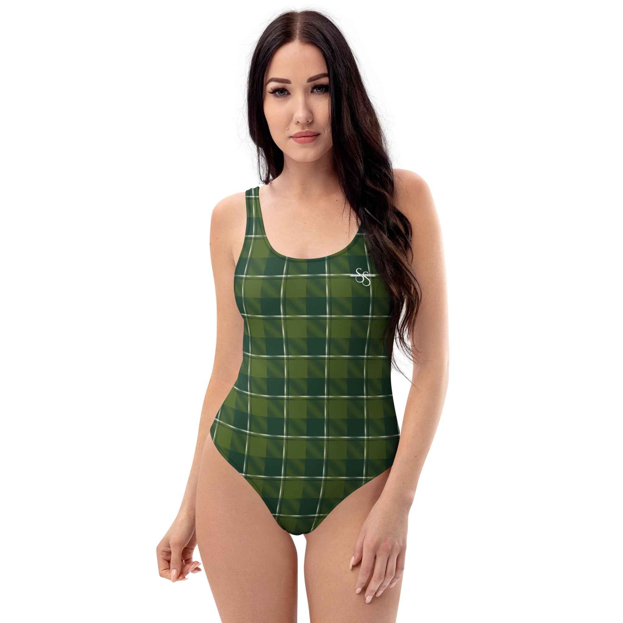 One-Piece Swimsuit Woodland and Evergreen Plaid - Scottish Squares