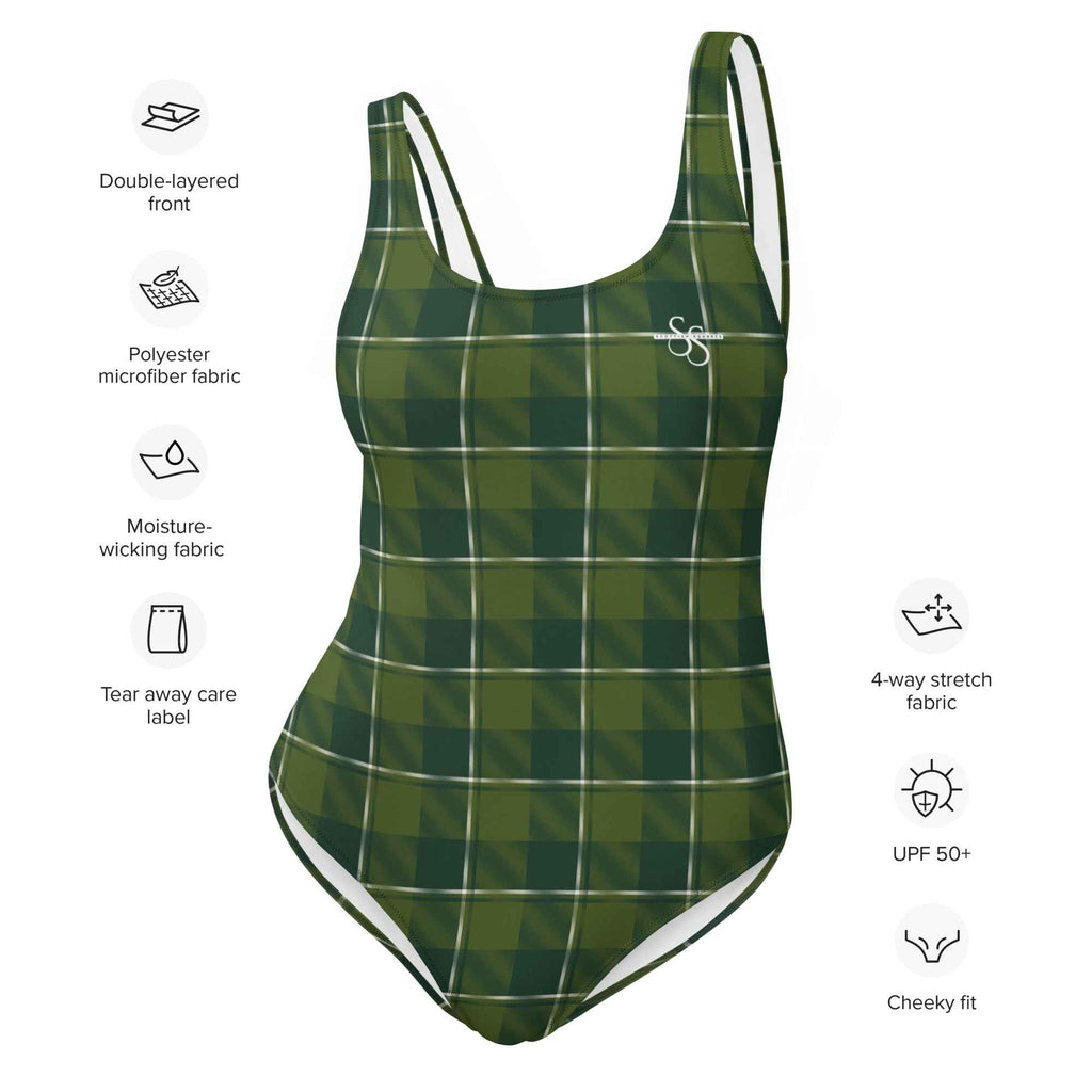 One-Piece Swimsuit Woodland and Evergreen Plaid - Scottish Squares