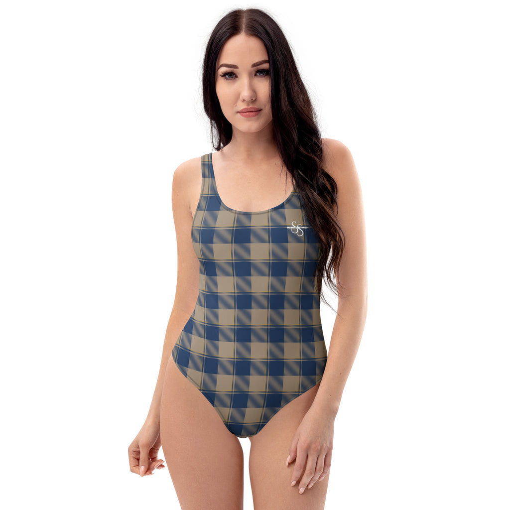 One-Piece Swimsuit Cello and Donkey Brown Plaid - Scottish Squares