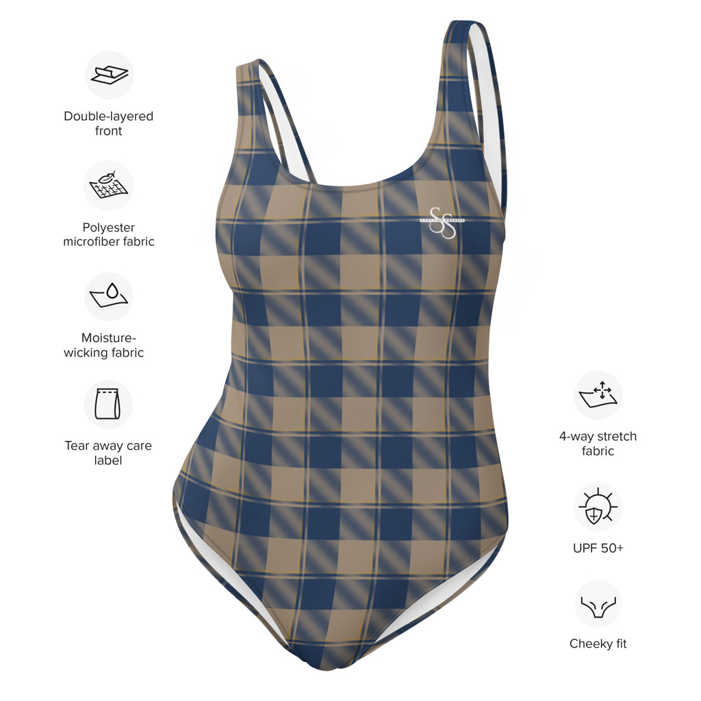 One-Piece Swimsuit Cello and Donkey Brown Plaid - Scottish Squares
