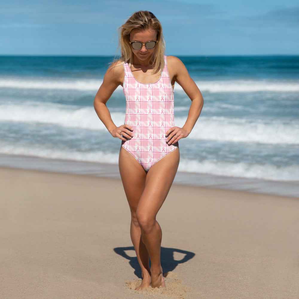 One-Piece Swimsuit Breast Cancer Awareness Plaid 3XL - Scottish Squares