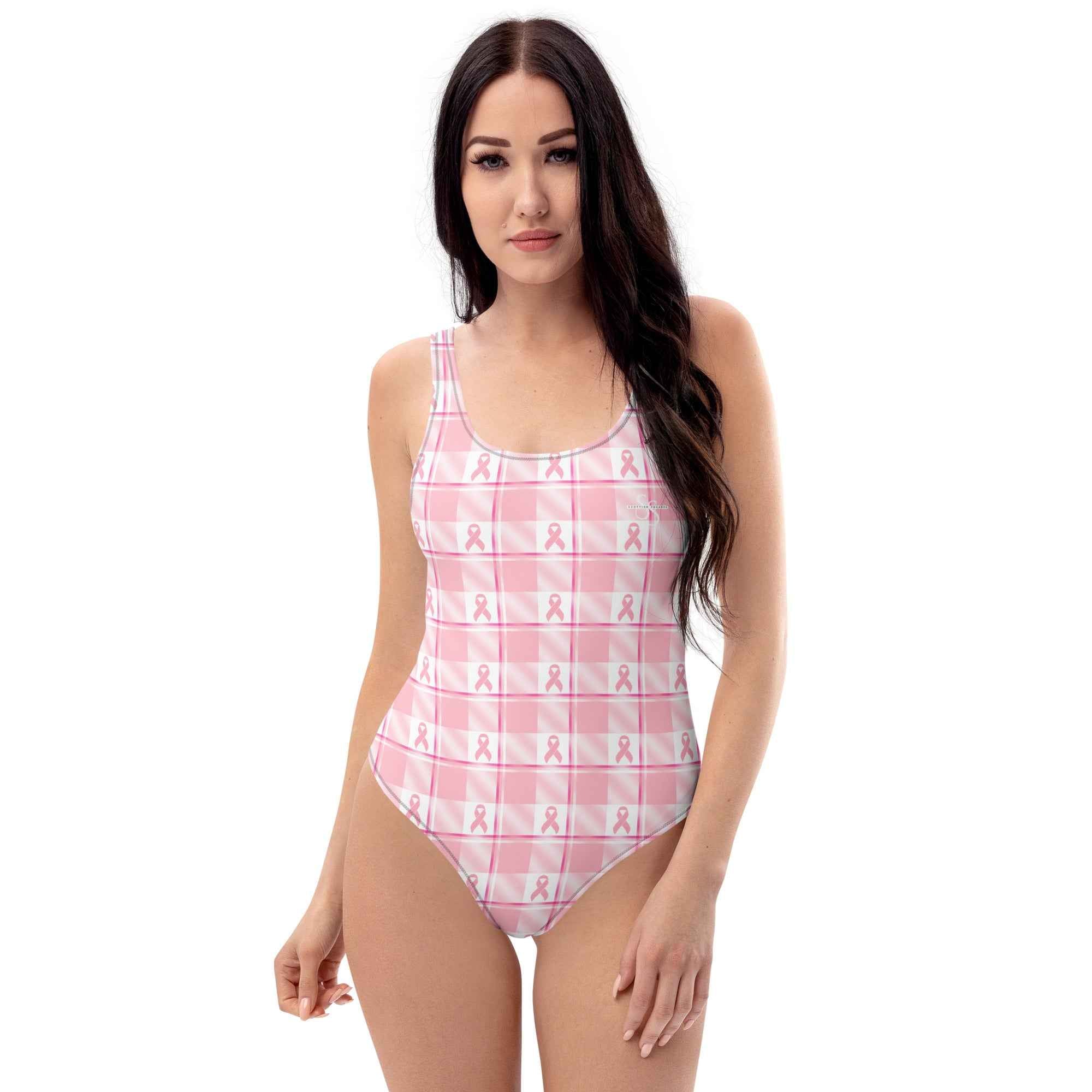 One-Piece Swimsuit Breast Cancer Awareness Plaid - Scottish Squares