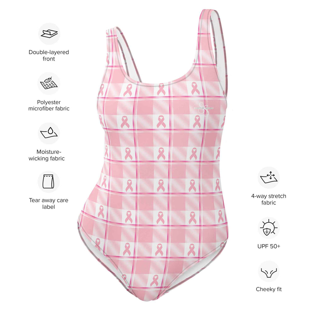 One-Piece Swimsuit Breast Cancer Awareness Plaid - Scottish Squares