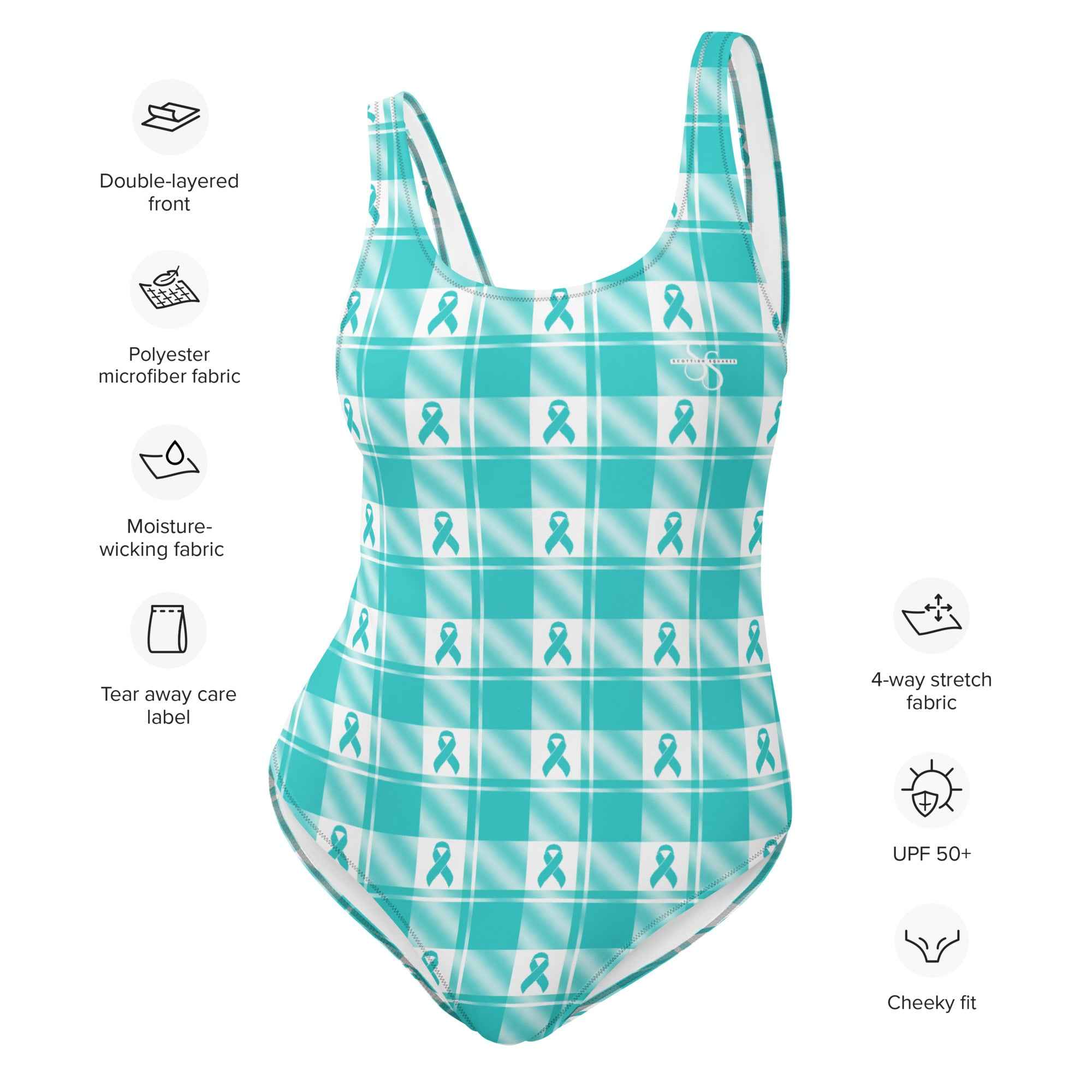 One-Piece Swimsuit Ovarian Cancer Awareness Plaid - Scottish Squares