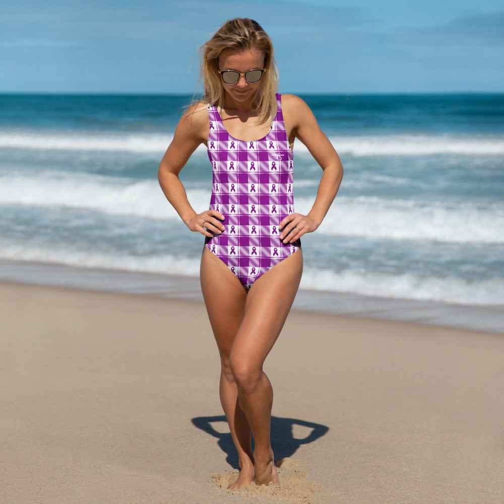 One-Piece Swimsuit Pancreatic Cancer Awareness Plaid 3XL - Scottish Squares