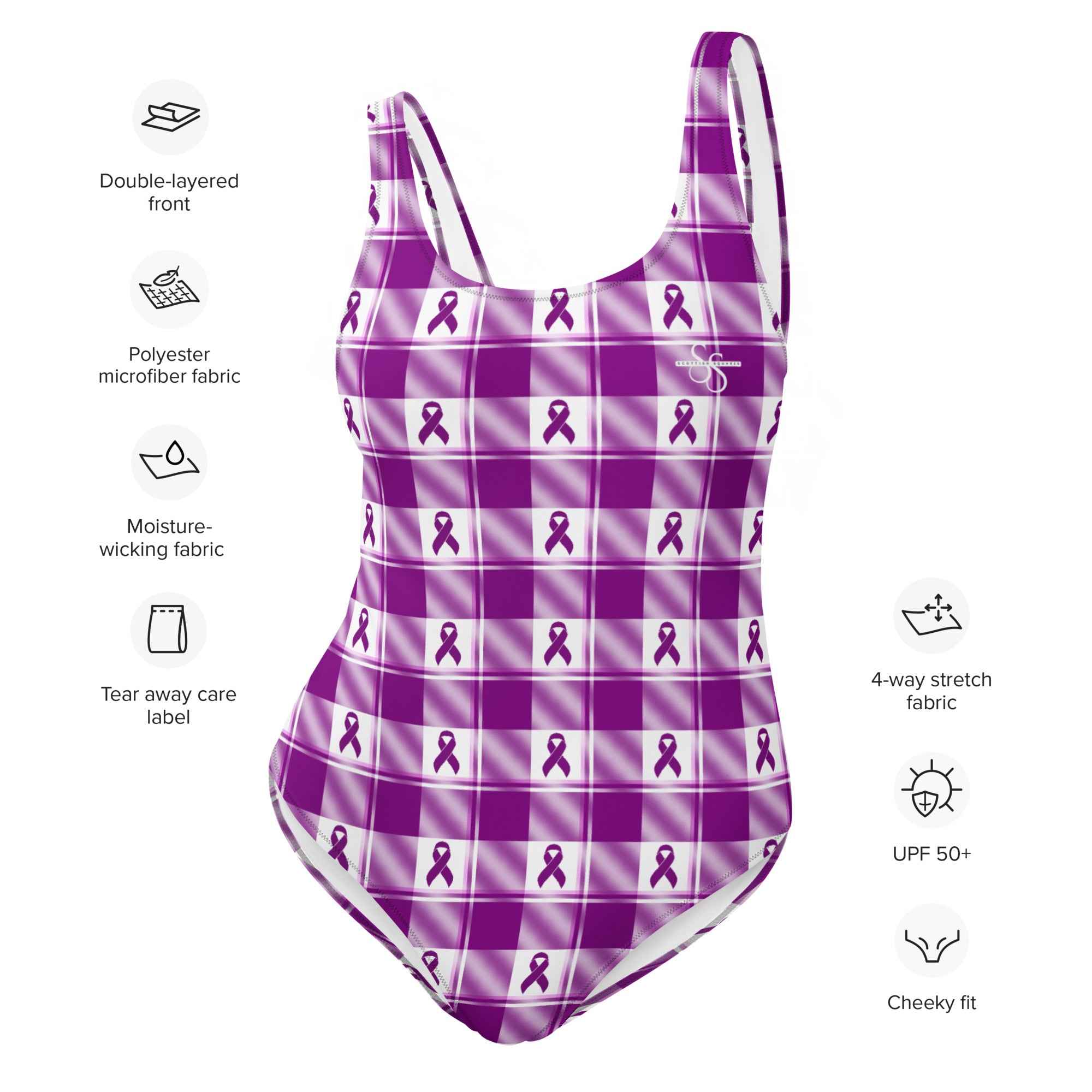 One-Piece Swimsuit Pancreatic Cancer Awareness Plaid - Scottish Squares