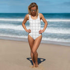 One-Piece Swimsuit Lung Cancer Awareness Plaid, White Ribbon, Supportive Gift 3XL - Scottish Squares
