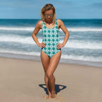One-Piece Swimsuit Cervical Cancer Awareness Plaid, Teal Ribbon, Supportive Gift 3XL - Scottish Squares