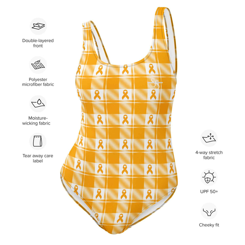 One-Piece Swimsuit Kidney Cancer Awareness Plaid, Orange Ribbon, Supportive Gift - Scottish Squares